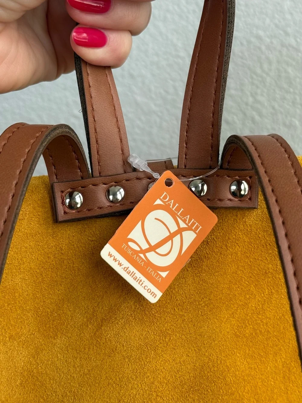 Dallaiti Mustard Suede Backpack with Brown Leather Trim